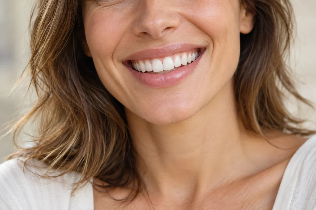Primer plano de una sonrisa con dientes de aspecto natural y proporciones armónicas